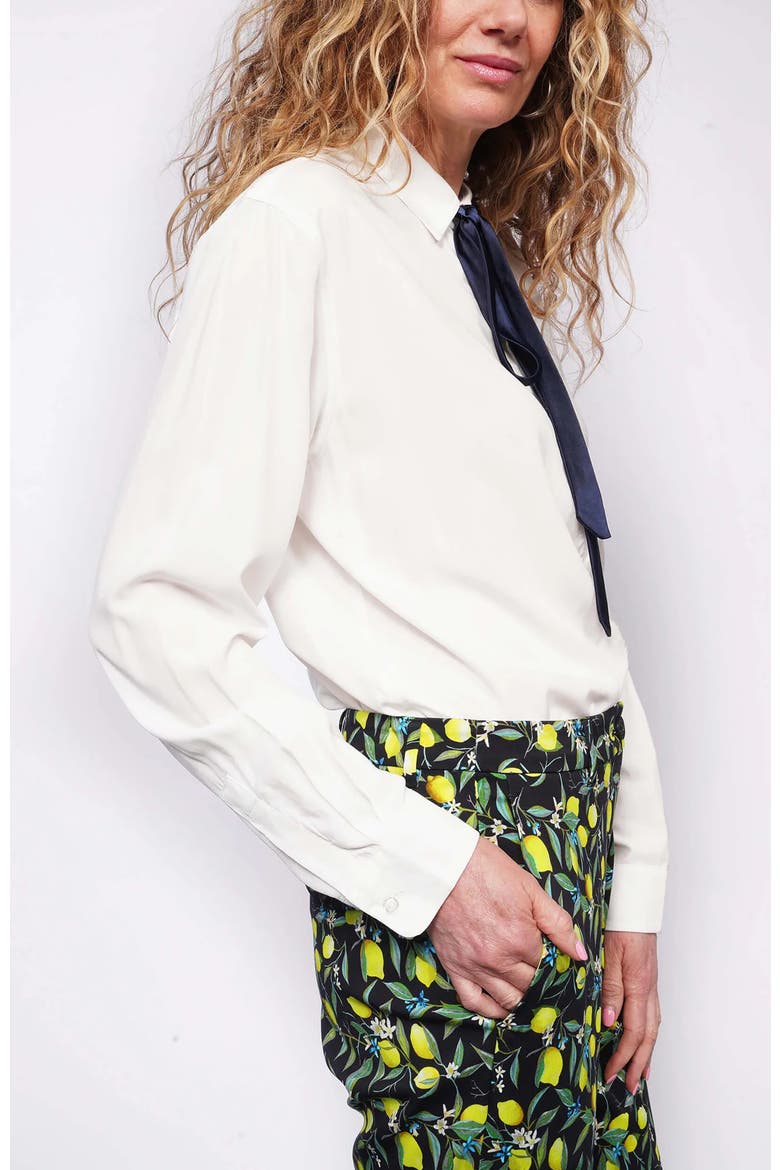 The Empower long Sleeve Bow Button Up, Alternate, color, WHITE/NAVY