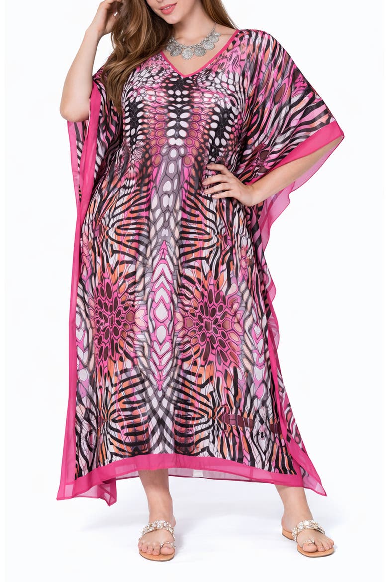 Print V-Neck Maxi Caftan, Main, color, PINK
