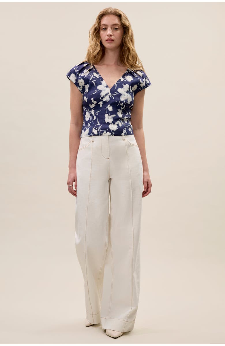 Rebecca Taylor Bea Linen Blouse, Alternate, color, Navy Combo