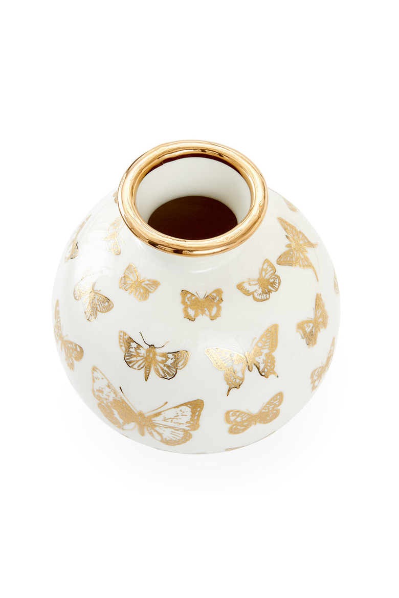 Botanist Round Butterfly Vase, Alternate, color, White / Gold