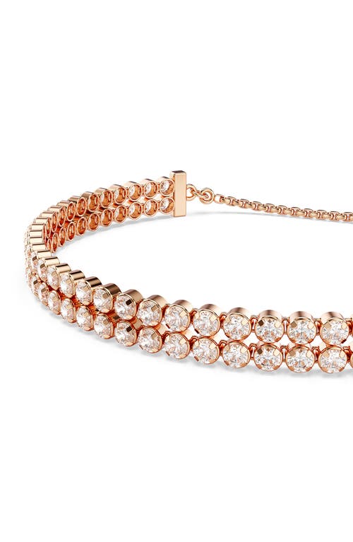 Swarovski Matrix Crystal Double Row Slider Bracelet In Rose Gold/white
