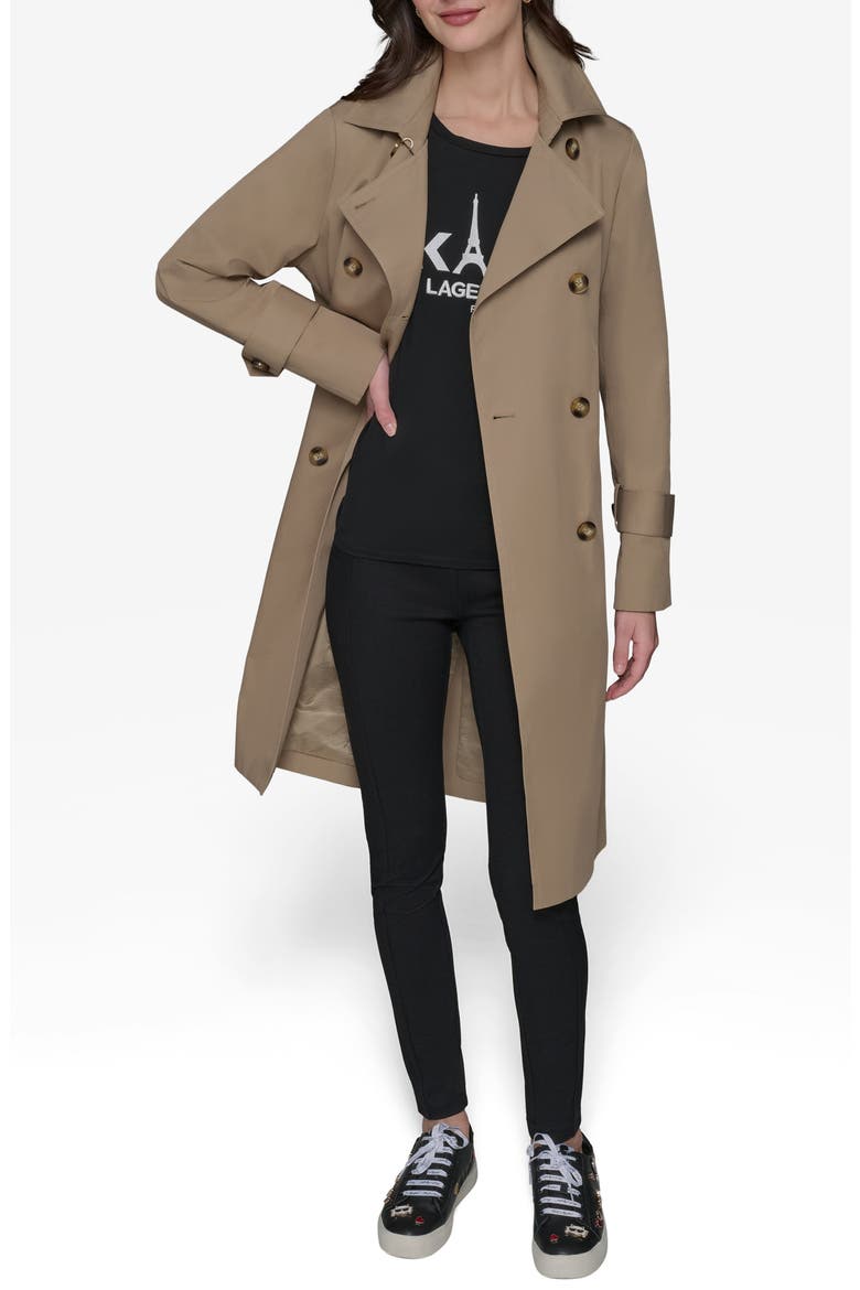 Water Resistant Embossed Logo Detail Cotton Blend Trench Coat, Main, color, KHAKI