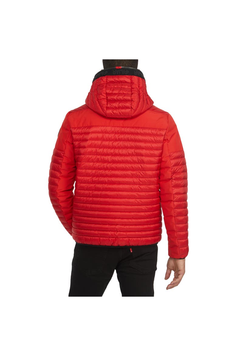Finn Lightweight Mixed Media Puffer with Fixed Hood, Alternate, color, Current Red
