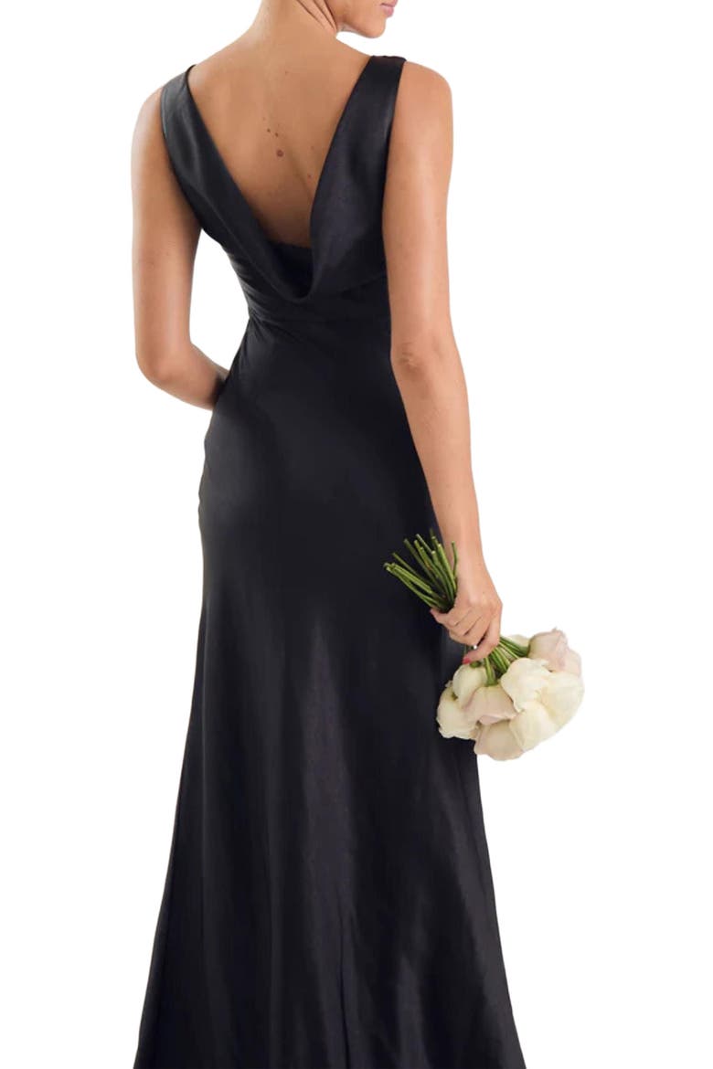 Cowl Back Satin Bridesmaid Dress, Alternate, color, Black