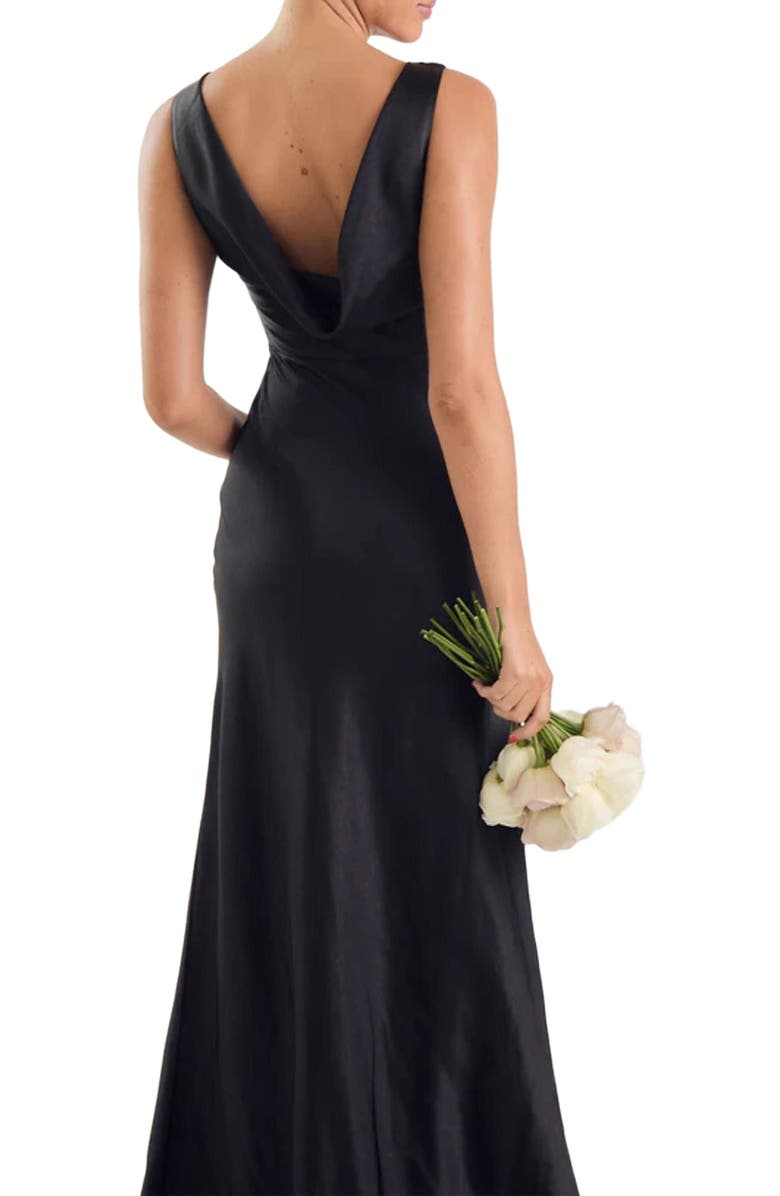 Six Stories Cowl Back Satin Bridesmaid Dress, Alternate, color, Black