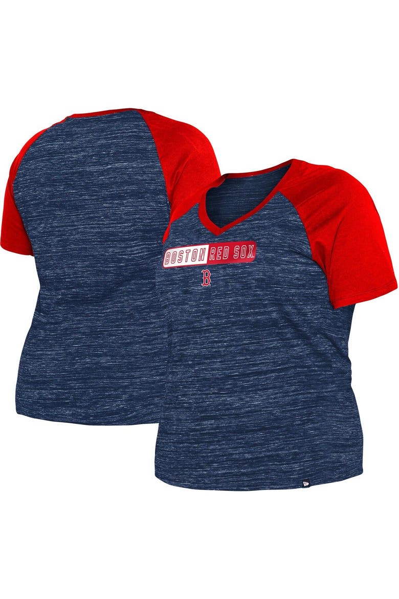 Women's New Era Navy Boston Red Sox Plus Size Space Dye Raglan V-Neck T-Shirt, Main, color, Navy
