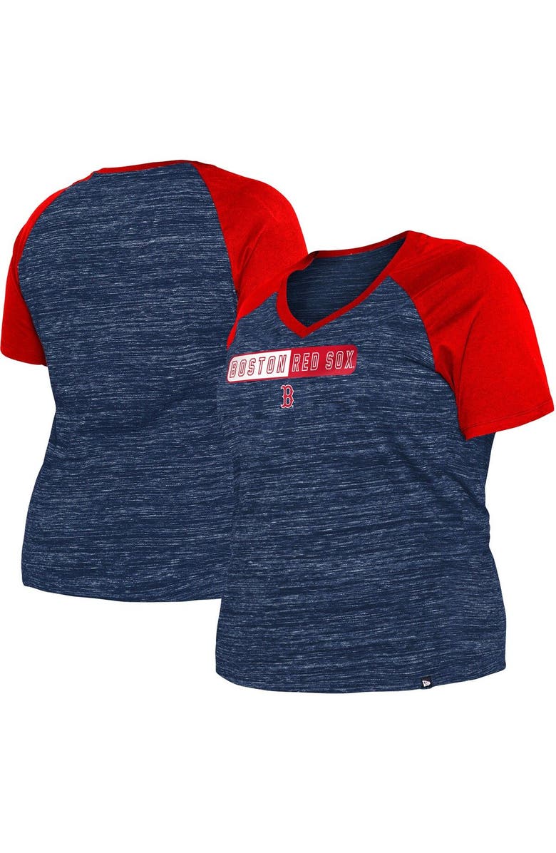 New Era Women's New Era Navy Boston Red Sox Plus Size Space Dye Raglan V-Neck T-Shirt, Main, color, Navy
