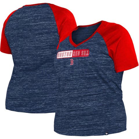 Women's New Era Navy Boston Red Sox Plus Size Space Dye Raglan V-Neck T-Shirt
