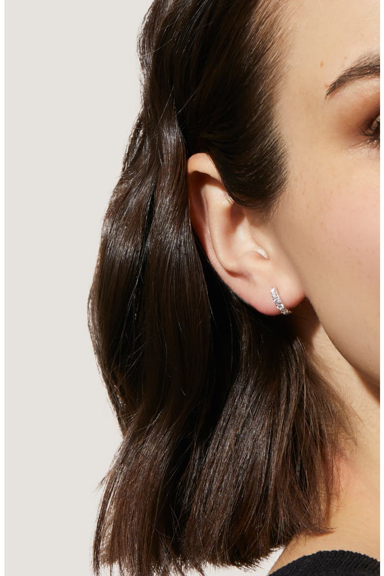 Suzanne Cubic Zirconia Huggie Hoop Earrings, Alternate, color, SILVER