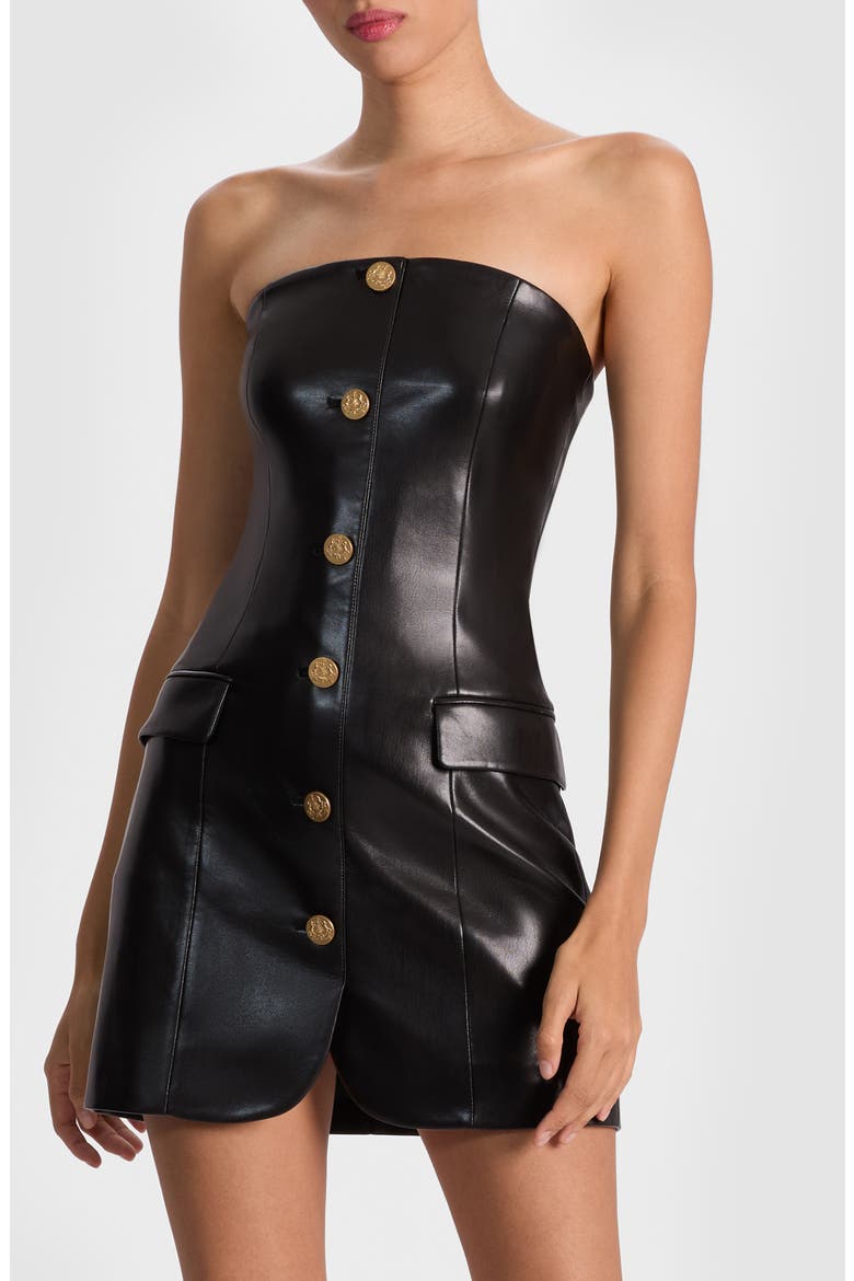 Madison Faux Leather Strapless Dress, Main, color, BLACK