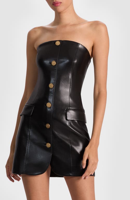 Alice And Olivia Madison Strapless Vegan Leather Mini Dress In Black
