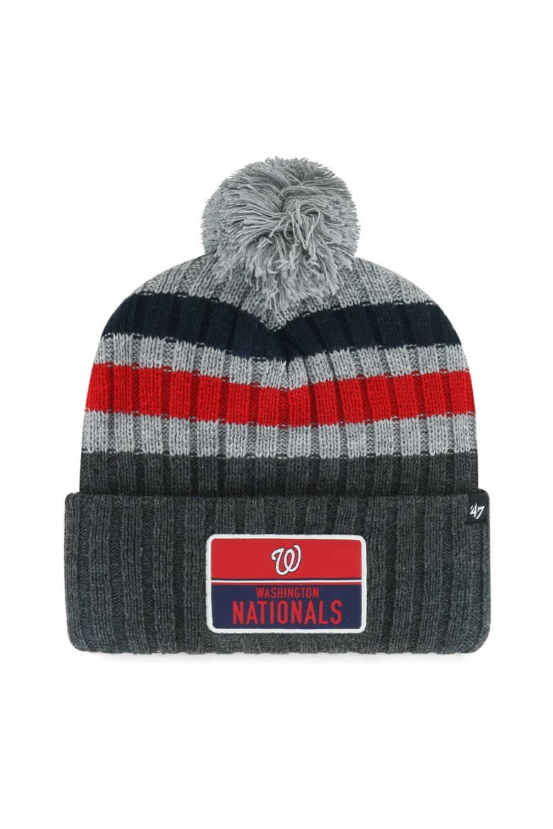 Men's '47 Gray Washington Nationals Stack Cuffed Knit Hat with Pom, Main, color, Gray
