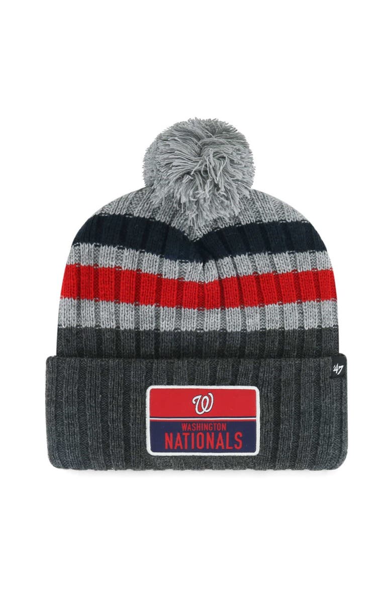 '47 Men's '47 Gray Washington Nationals Stack Cuffed Knit Hat with Pom, Main, color, Gray