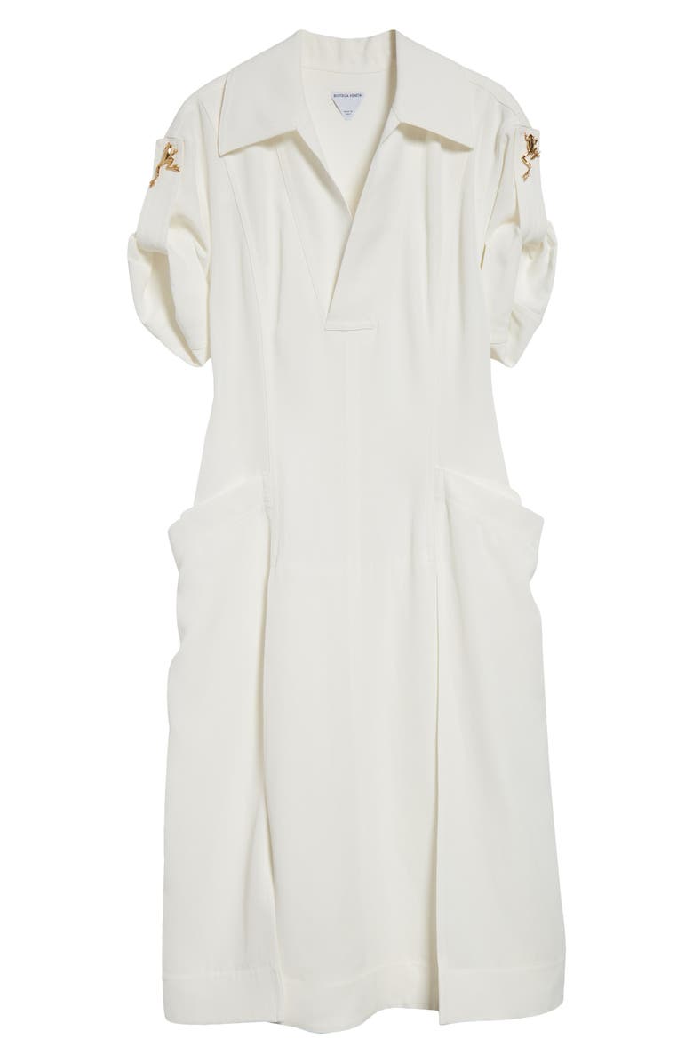 Bottega Veneta Pleated Viscose & Linen Midi Dress, Alternate, color, 9071 Chalk