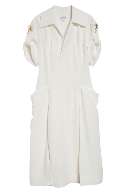 Shop Bottega Veneta Pleated Viscose & Linen Midi Dress In 9071 Chalk
