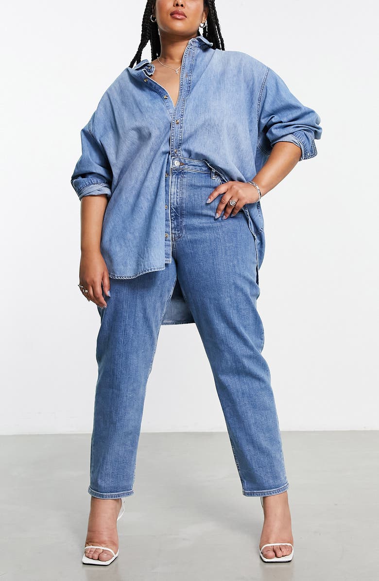 ASOS DESIGN Curve Denim Button-Up Shirt, Alternate, color, 