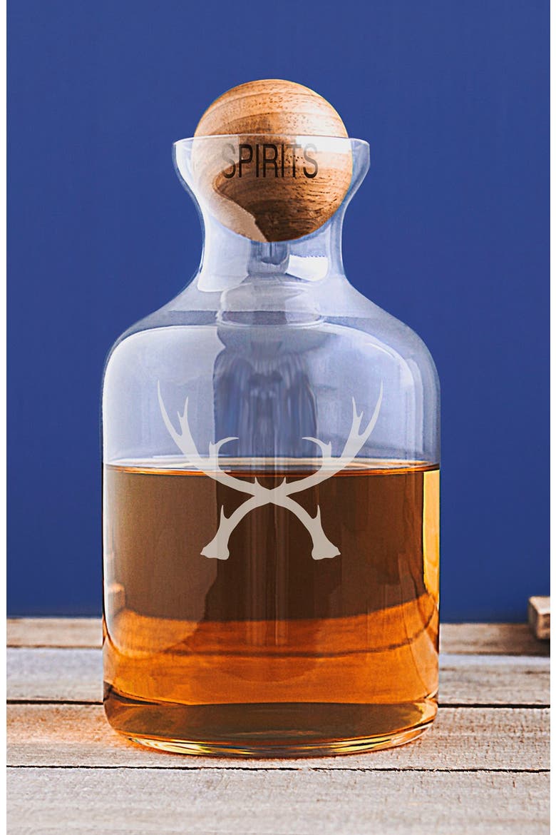 'Antlers' Glass Decanter & Wood Stopper, Alternate, color, BROWN