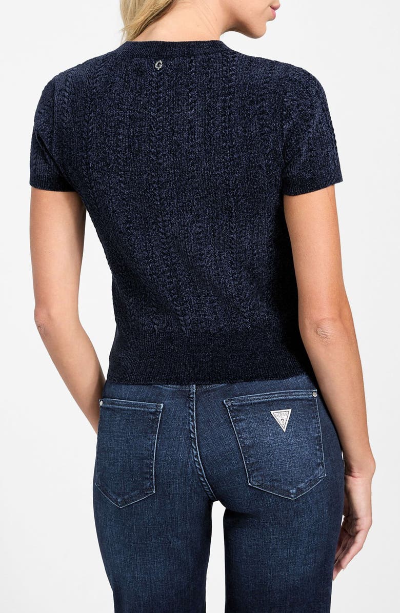 GUESS Marcie Short Sleeve Chenille Sweater, Alternate, color, Jblack-Black