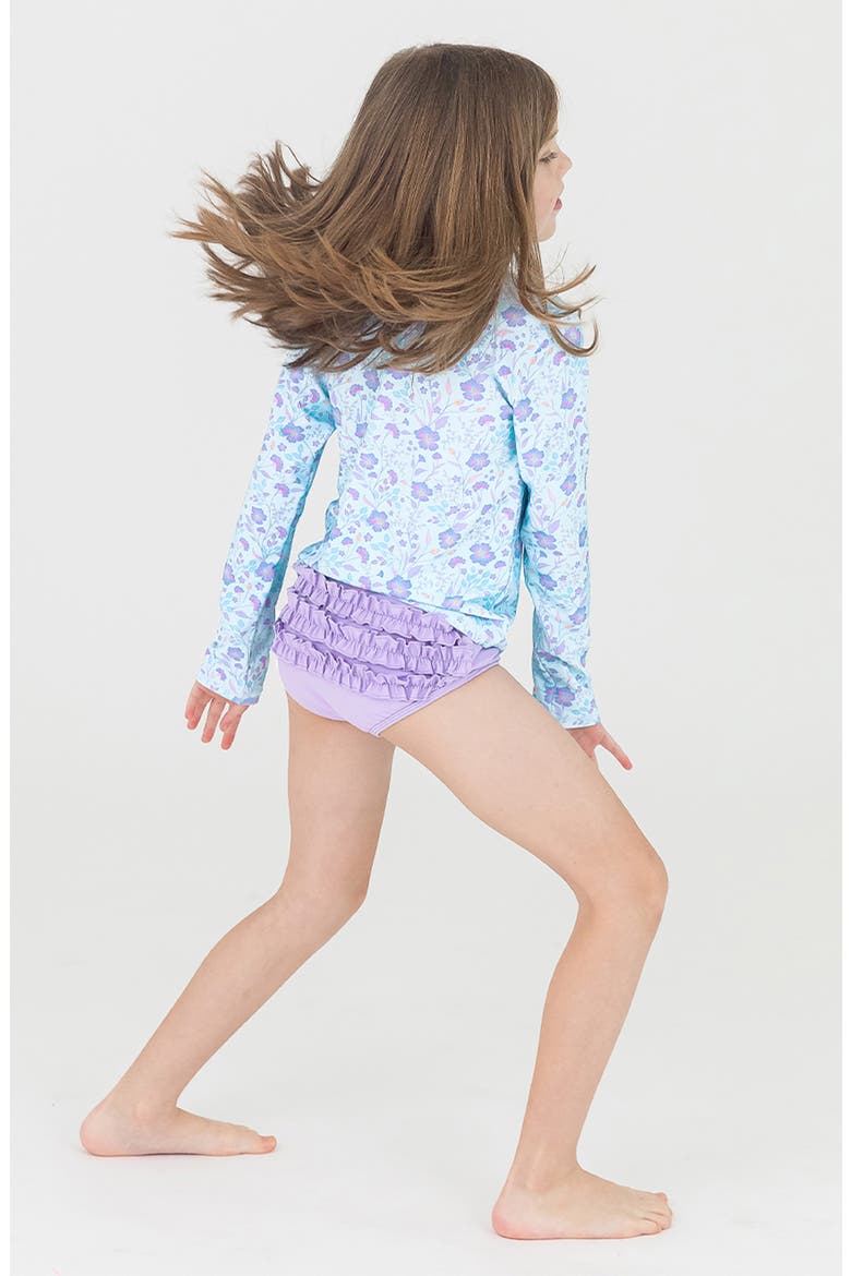 Fairytale Garden Long Sleeve Two-Piece Swimsuit & Headband Set, Alternate, color, PERIWINKLE