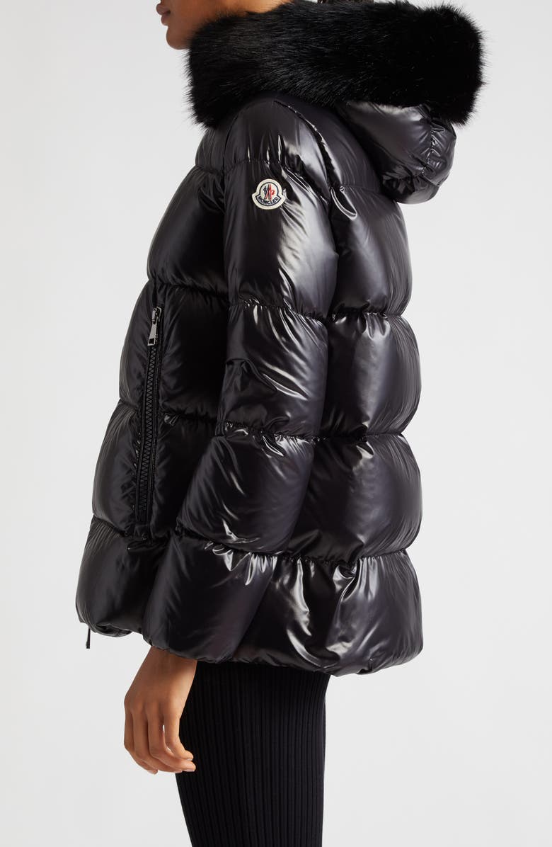 Moncler Laiche Crop Quilted Hooded Jacket with Removable Faux Fur Trim, Alternate, color, 