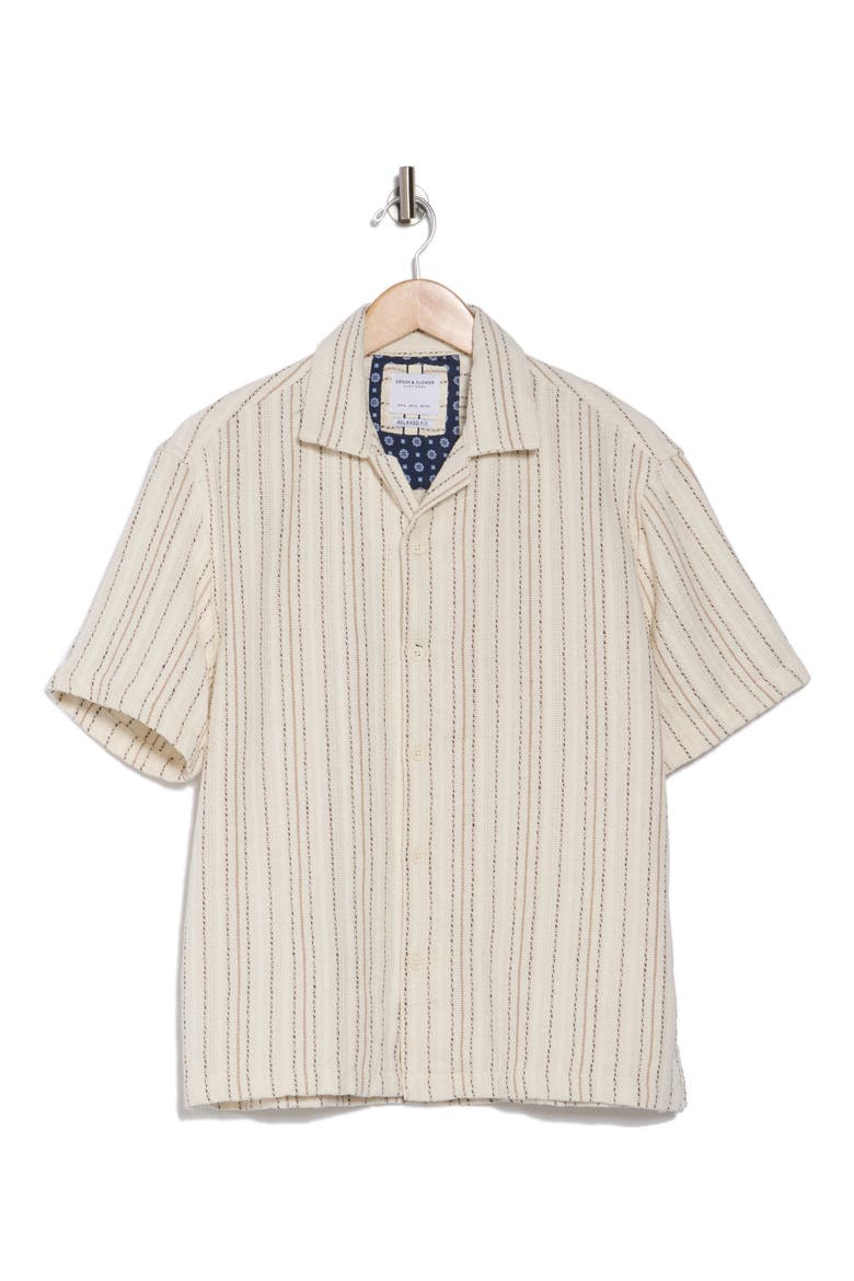 Relaxed Fit Stripe Textured Camp Shirt, Alternate, color, SAND