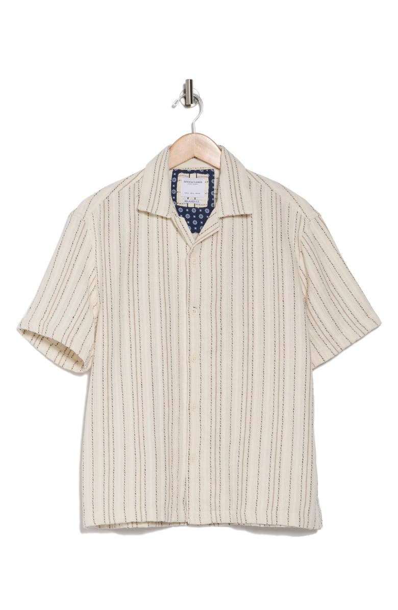 DENIM AND FLOWER Relaxed Fit Stripe Textured Camp Shirt, Alternate, color, Sand