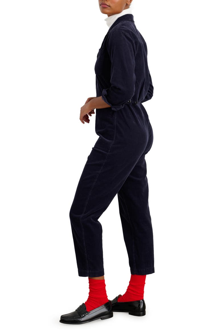 Fine Wale Long Sleeve Crop Cotton Jumpsuit, Alternate, color, DEEP NAVY