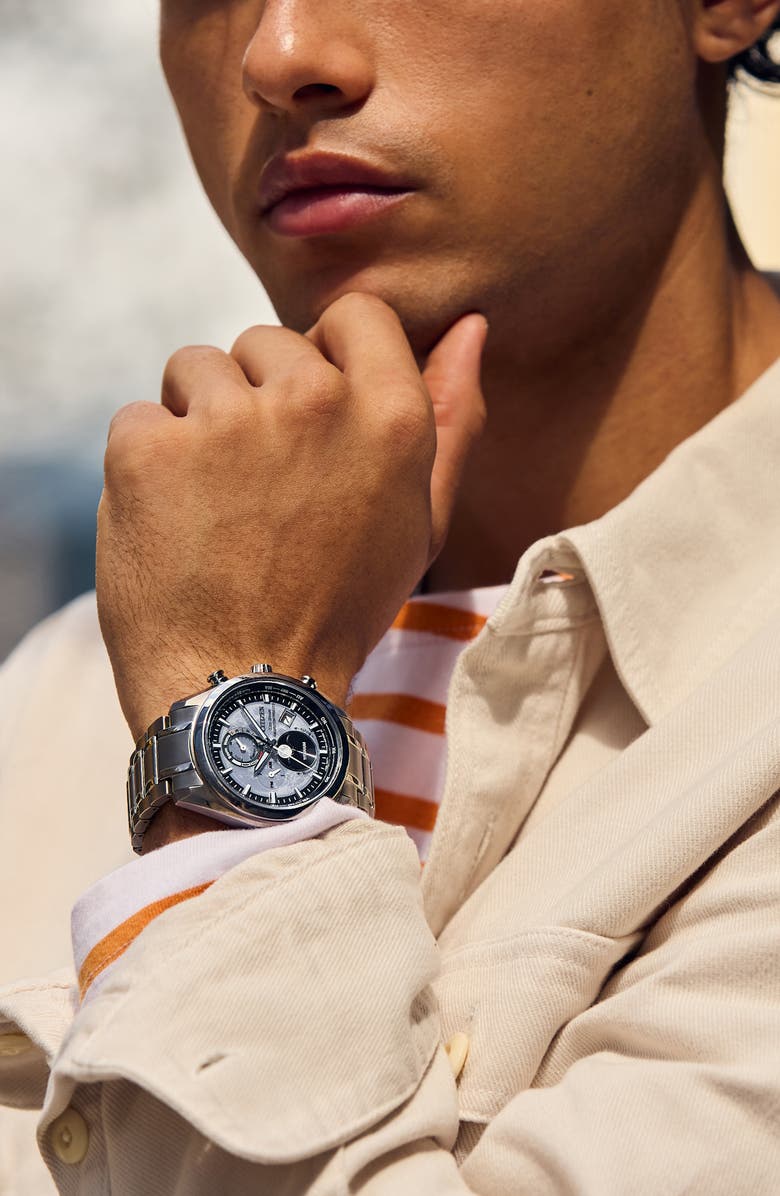 Citizen Tsuki-yomi Atomic Timekeeping Super Titanium<sup>™</sup> Bracelet Watch, 43mm, Alternate, color, Silver-Tone Gray