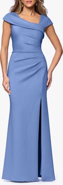Xscape Evenings Asymmetric Neck Scuba Knit Trumpet Gown