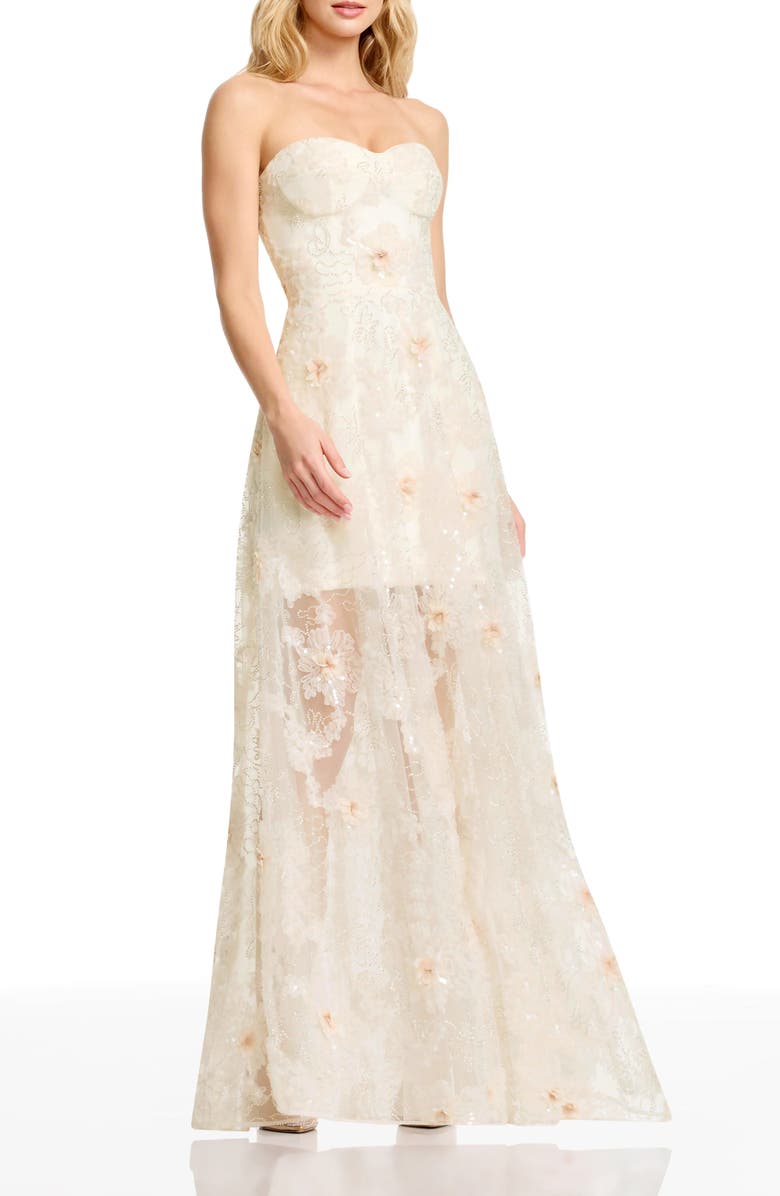 Dress the Population Connor Beaded Floral Strapless Gown, Alternate, color, White Multi