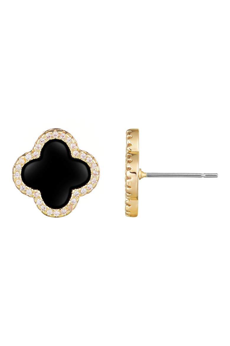 CZ Clover Stud Earrings, Alternate, color, BLACK