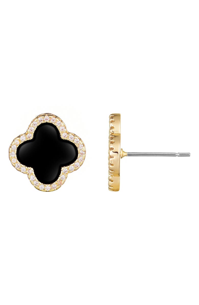 Adornia CZ Clover Stud Earrings, Alternate, color, Black