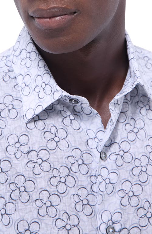 Bugatchi Julian Floral Cotton Button-up Shirt In Platinum