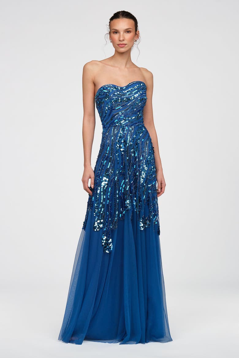 Ariella Hand Beaded Gown, Main, color, Sapphire Eclipse