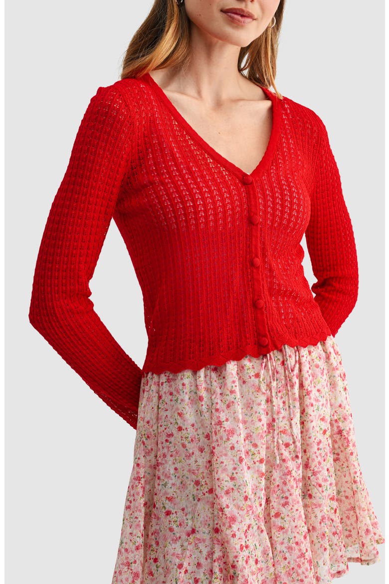 Crop Knit Cardigan, Main, color, RED