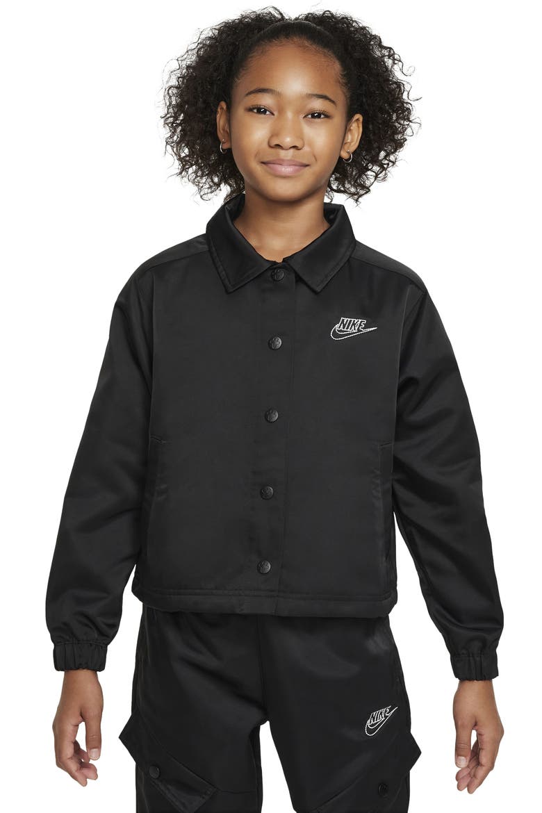 Kids' Sportswear Snap Front Jacket, Main, color, BLACK/ WHITE