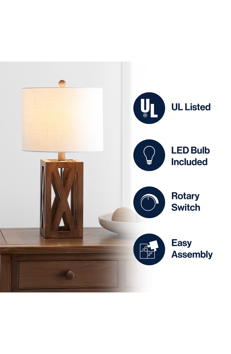 JONATHAN Y Stewart Farmhouse Wood LED Table Lamp, Alternate, color, Brown