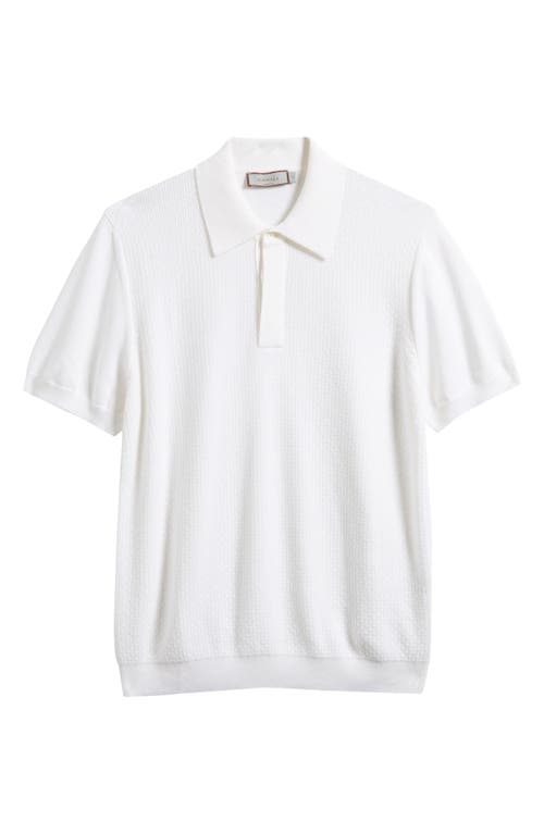 Canali Short Sleeve Textured Cotton & Modal Polo Sweater In White