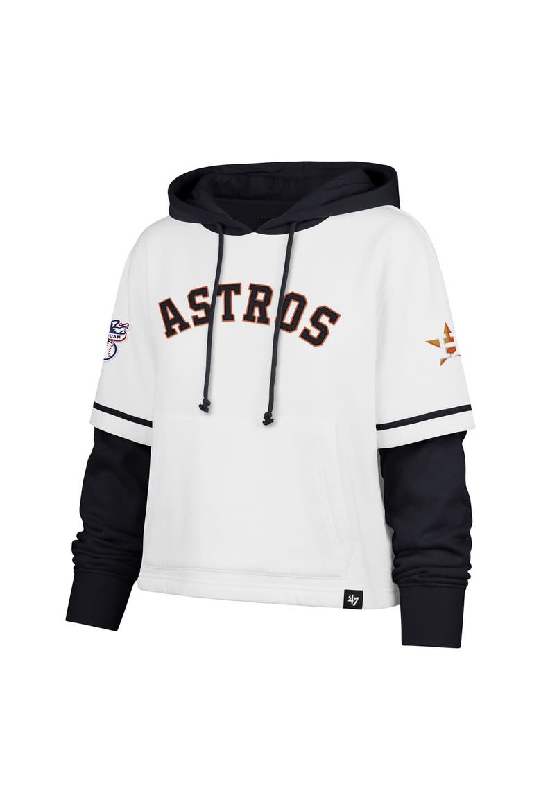 Women's '47 White Houston Astros Trifecta Shortstop Cropped Pullover Hoodie, Alternate, color, White