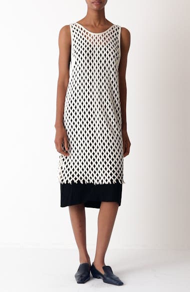 BITE Studios Evening Mixed Media Organic Cotton Netted Overlay Shift Dress  | Nordstromrack