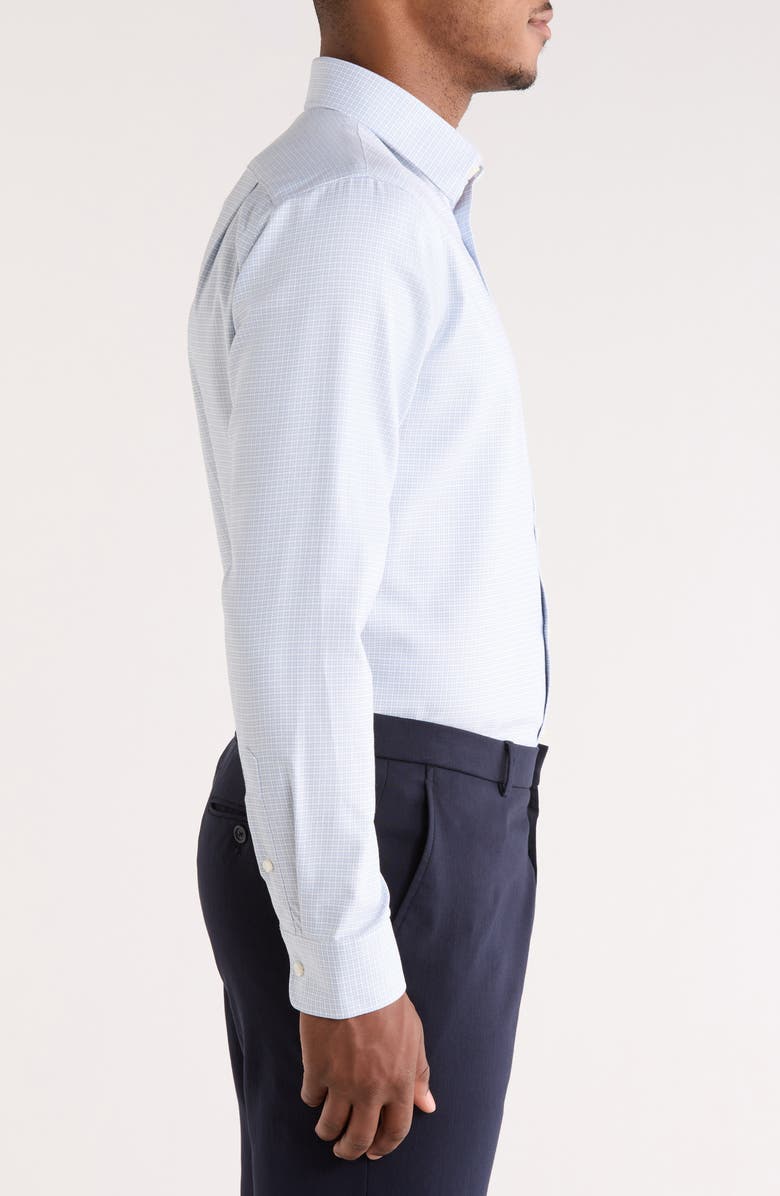 Nordstrom Trim Fit Check Premium Non Iron Cotton Button-Up Shirt, Alternate, color, Blue Marzano Texture