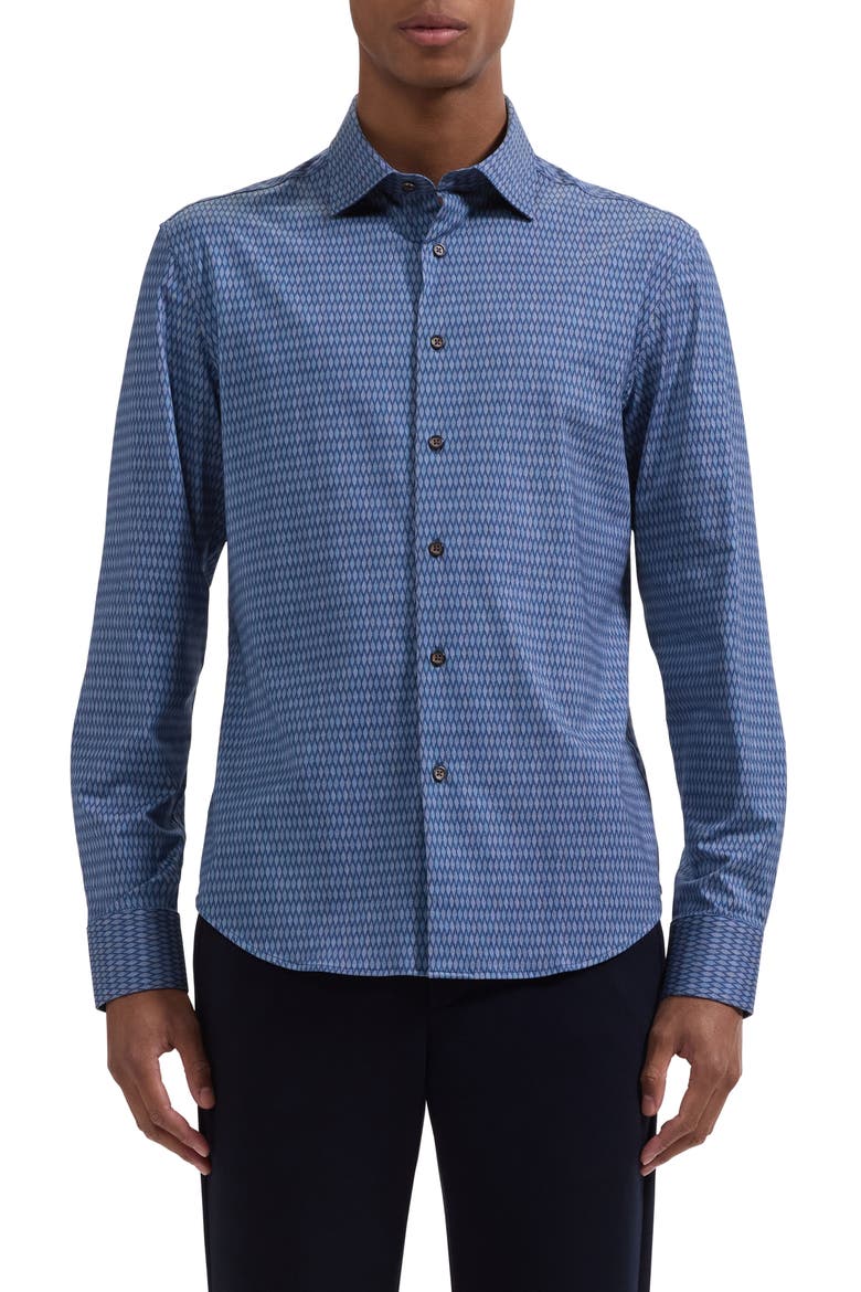 Jimmy OoohCotton® Basketweave Print Button-Up Shirt, Main, color, COBALT