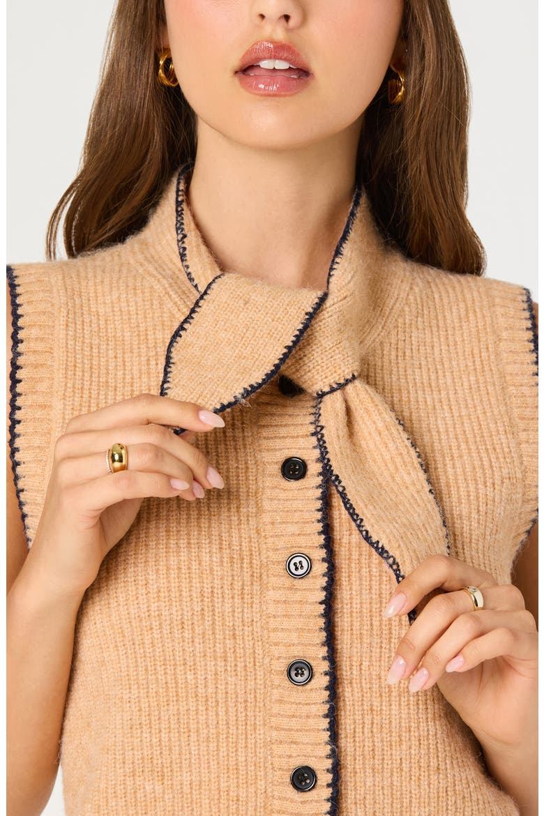 Auberthe Tie Neck Sweater Vest, Alternate, color, CAMEL