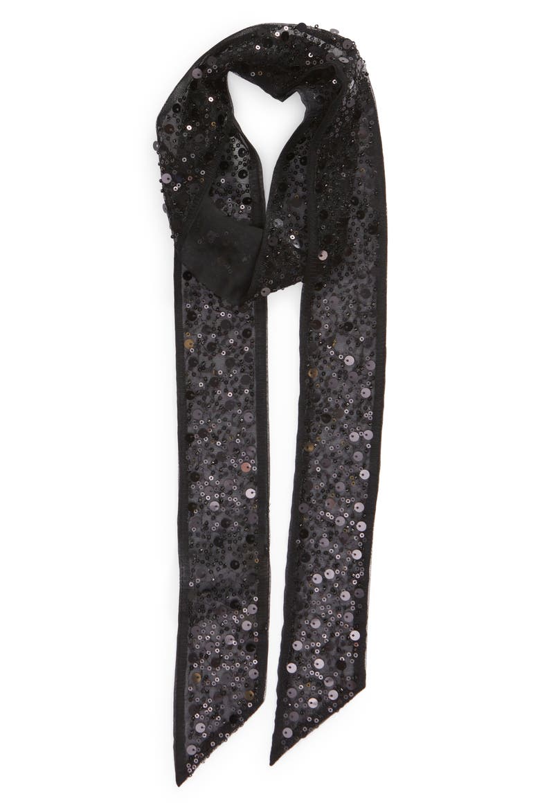 Skinny Sequin Scarf, Alternate, color, BLACK