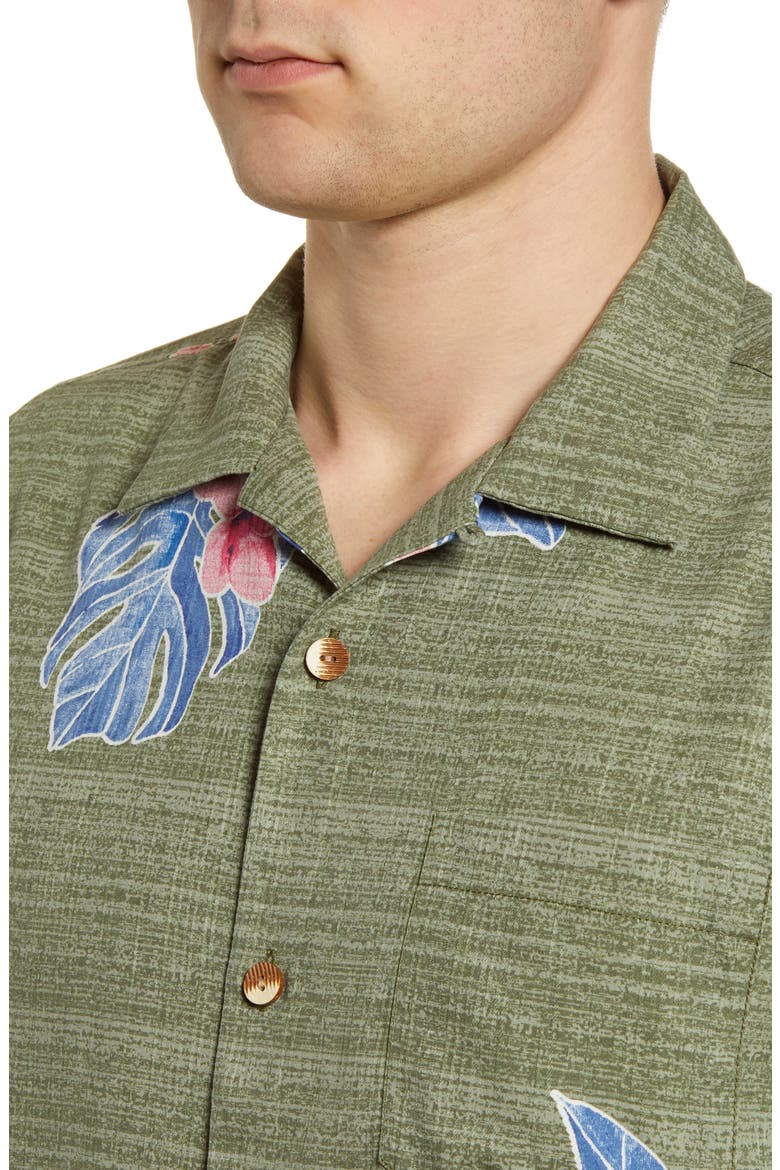 Blooms Adrift Short Sleeve Silk Blend Button-Up Camp Shirt, Alternate, color, NEW GATOR
