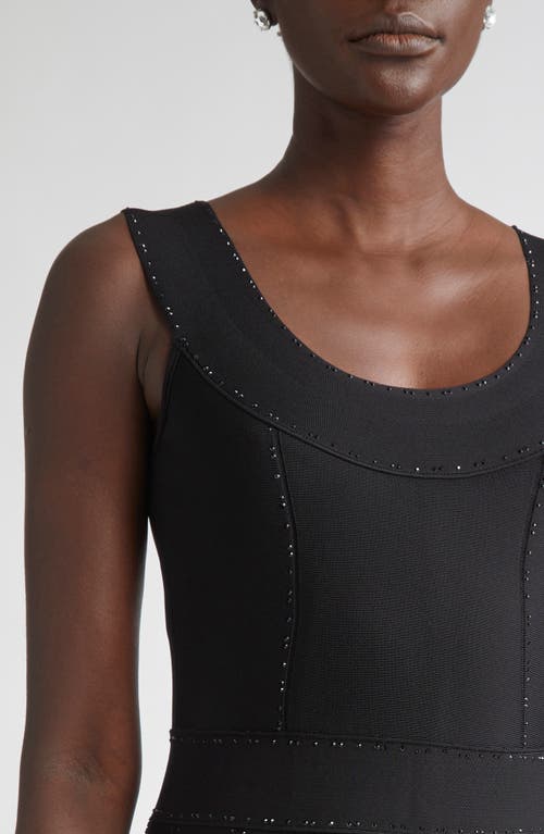 St John St. John Crystal Embellished Pleated Piqué Gown In Black