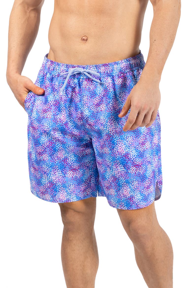 Brushstroke Print Swim Trunks, Main, color, CORNFLOWER BLUE