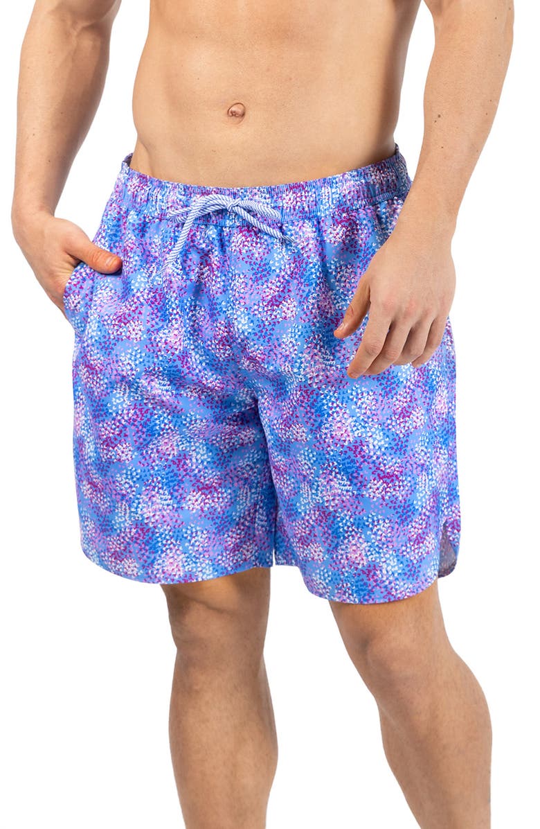TailorByrd Brushstroke Print Swim Trunks, Main, color, Cornflower Blue