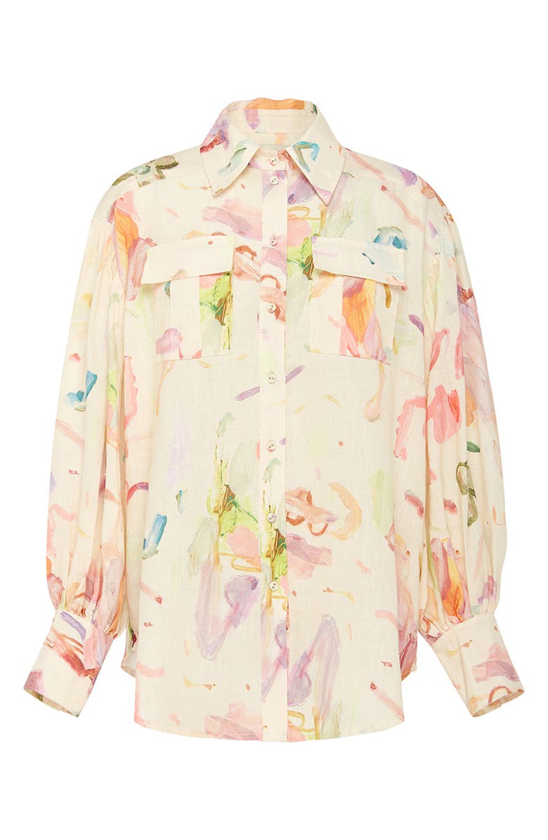 ALEMAIS Annie Utility Floral Print Linen Button-Up Shirt, Main, color, 