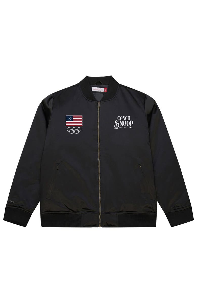 Mitchell & Ness Men's Mitchell & Ness Black Team USA Coach Snoop Satin Full-Zip Bomber Jacket, Main, color, Black